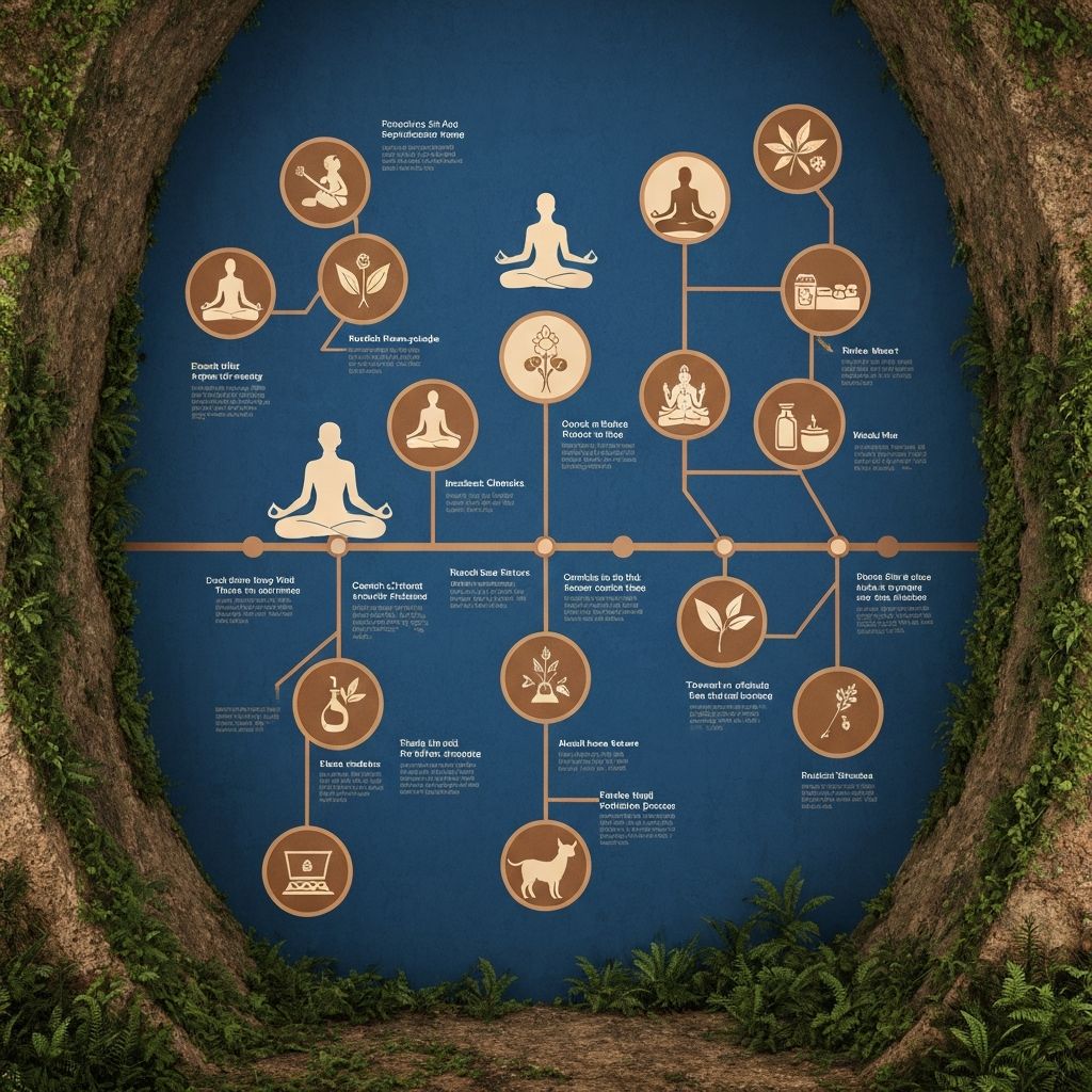 Historical timeline visualization showing progression of wellness practices
