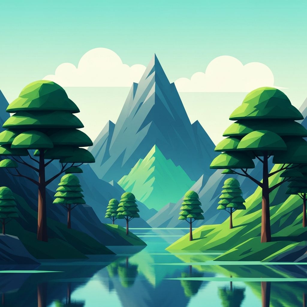 Mountain landscape with strong geometric elements symbolizing resilience and inner peace